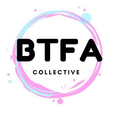BTFA logo pink and blue circle around black text reading BTFA Collective